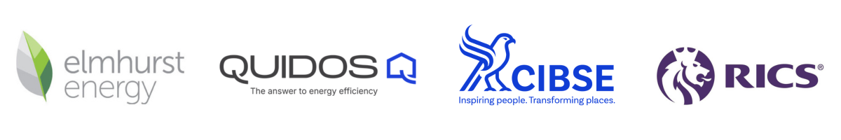 Quidos, Elmhurst Energy, CIBSE, RICS accreditation logos