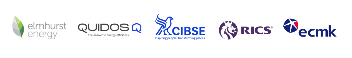 Quidos, Elmhurst Energy, CIBSE, RICS accreditation logos